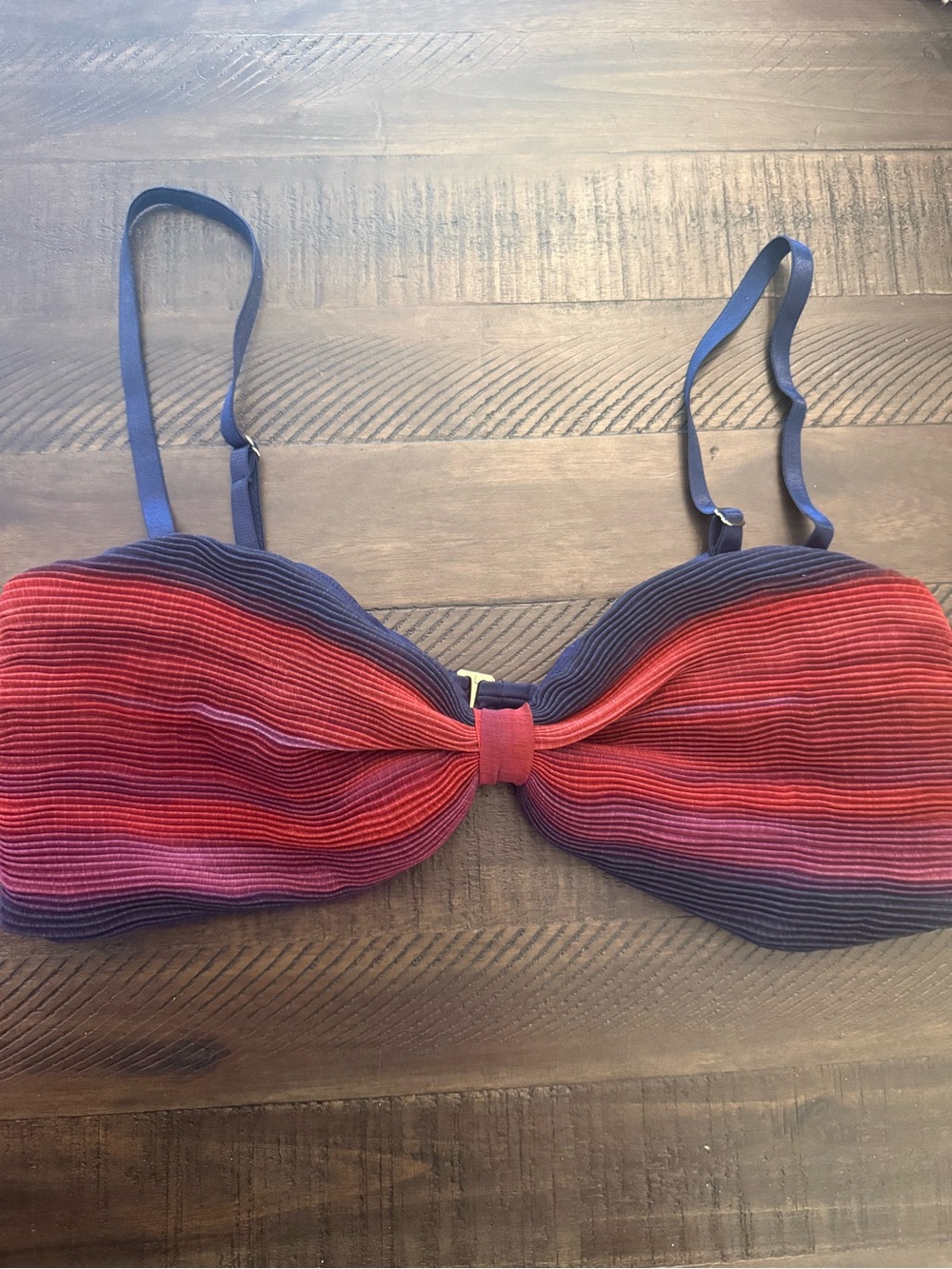 Beach riot bikini Striped Red pink & Navy Bandeau top